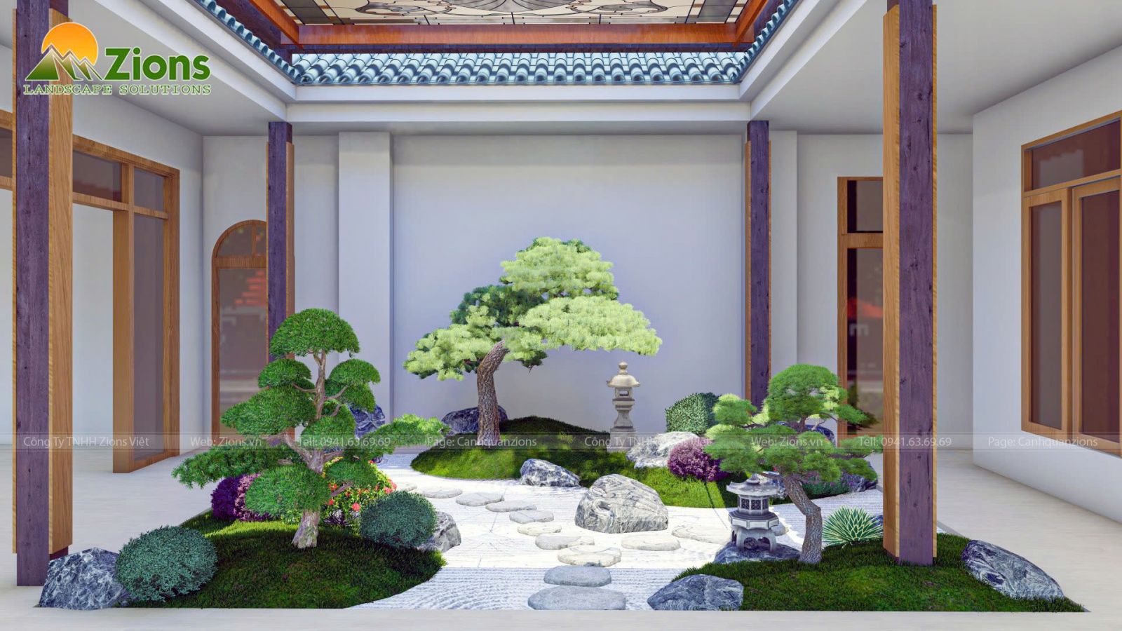 thiết kế sân vườn nhật tại giếng trời - zions design